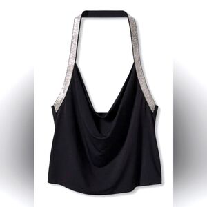 NWT MANGO Lux Draped Neck Rhinestone Top, size Small